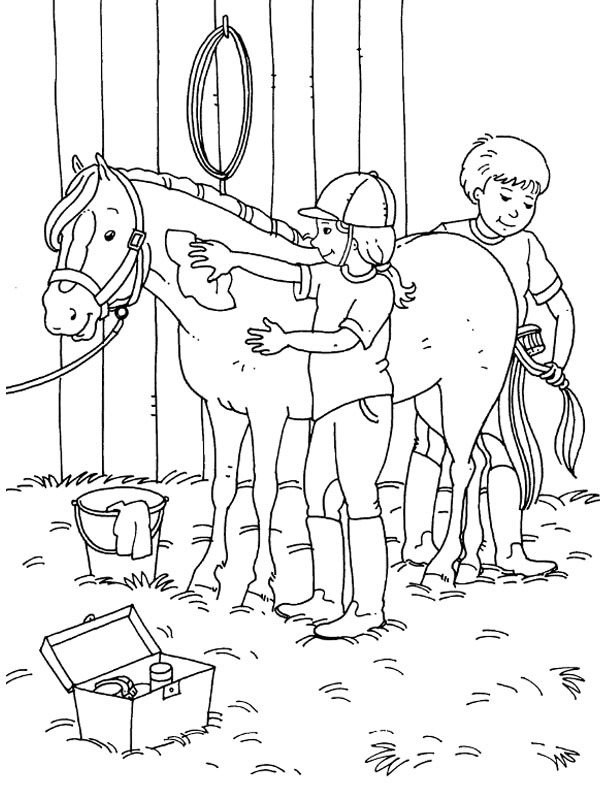 Cuidando de um cavalo Desenho para Colorir Cuidando de um cavalo Desenho para Colorir