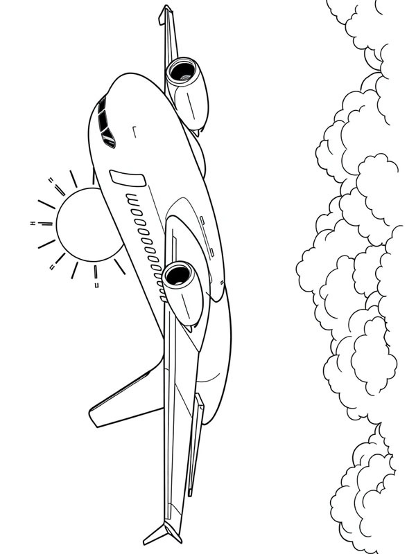 Avião de passageiros nas nuvens Desenho para Colorir Avião de passageiros nas nuvens Desenho para Colorir