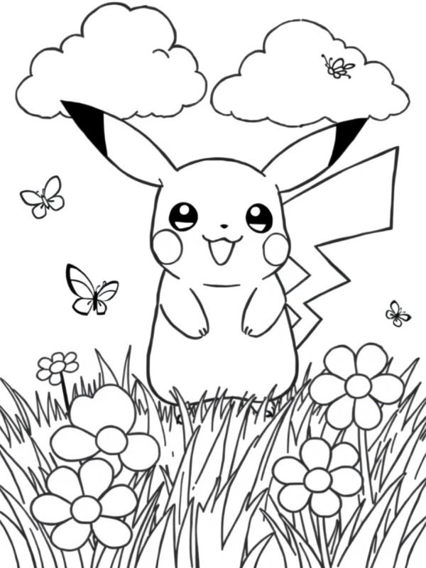 Pikachu na grama Desenho para Colorir Pikachu na grama Desenho para Colorir