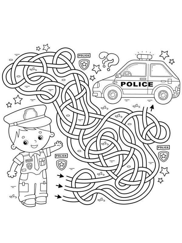 Labirinto policial Desenho para Colorir Labirinto policial Desenho para Colorir