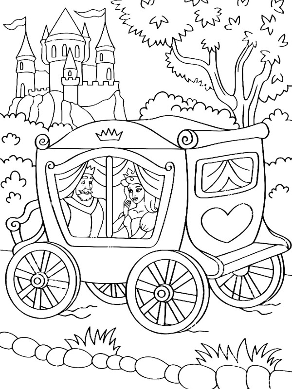 Princesa e príncipe em uma carruagem Desenho para Colorir Princesa e príncipe em uma carruagem Desenho para Colorir