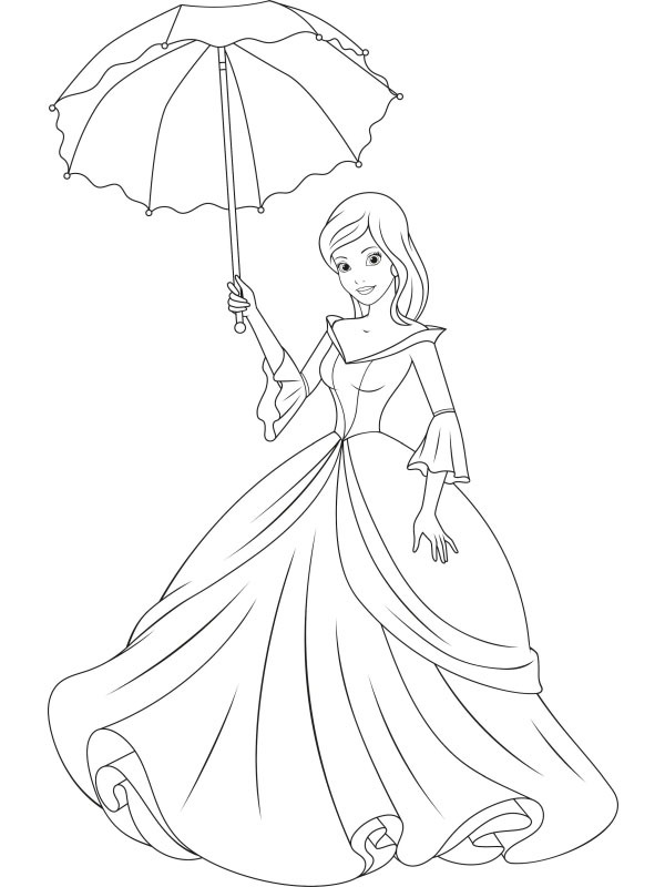 Princesa com guarda-chuva Desenho para Colorir Princesa com guarda-chuva Desenho para Colorir