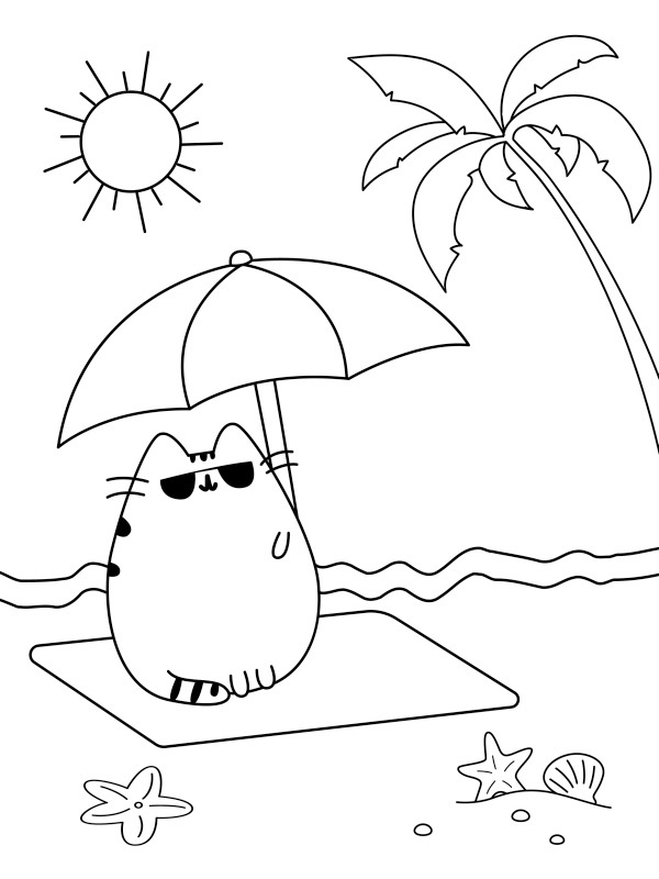 Pusheen na praia Desenho para Colorir Pusheen na praia Desenho para Colorir