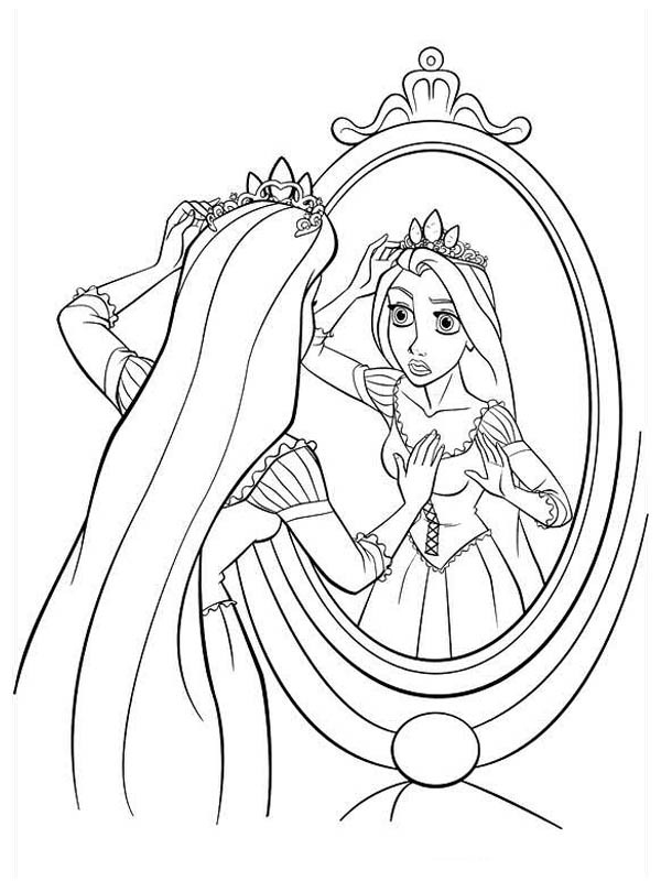 Rapunzel na frente do espelho Desenho para Colorir Rapunzel na frente do espelho Desenho para Colorir