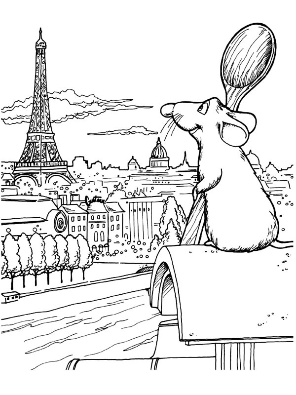 Remy olha para a Torre Eiffel Desenho para Colorir Remy olha para a Torre Eiffel Desenho para Colorir