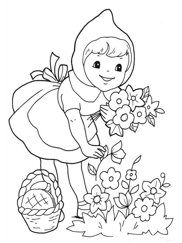 Chapeuzinho Vermelho colhendo flores Desenho para Colorir Chapeuzinho Vermelho colhendo flores Desenho para Colorir