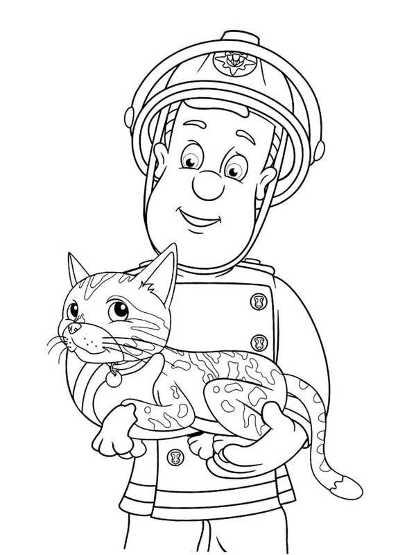Sam com um gato Desenho para Colorir Sam com um gato Desenho para Colorir