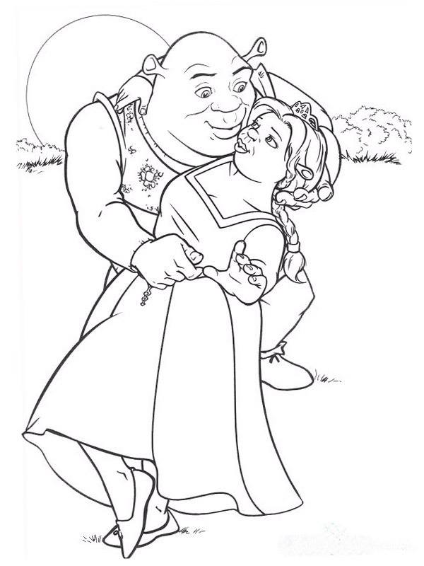 Shrek e Fiona dançando Desenho para Colorir Shrek e Fiona dançando Desenho para Colorir