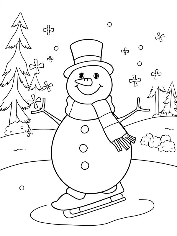 Boneco de neve patinando no gelo Desenho para Colorir Boneco de neve patinando no gelo Desenho para Colorir