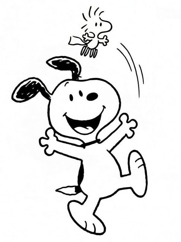 Snoopy com Woodstock Desenho para Colorir