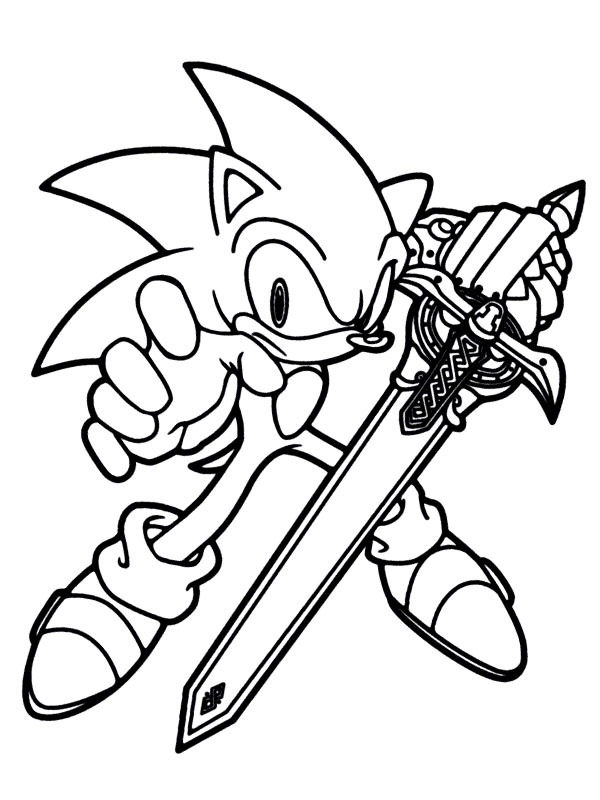 Sonic com a espada Caliburn Desenho para Colorir Sonic com a espada Caliburn Desenho para Colorir