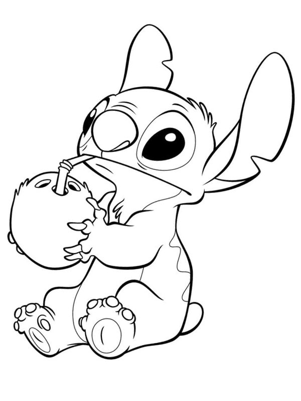 Stitch bebendo de um coco Desenho para Colorir Stitch bebendo de um coco Desenho para Colorir