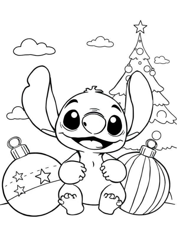Stitch com bolas de Natal Desenho para Colorir Stitch com bolas de Natal Desenho para Colorir