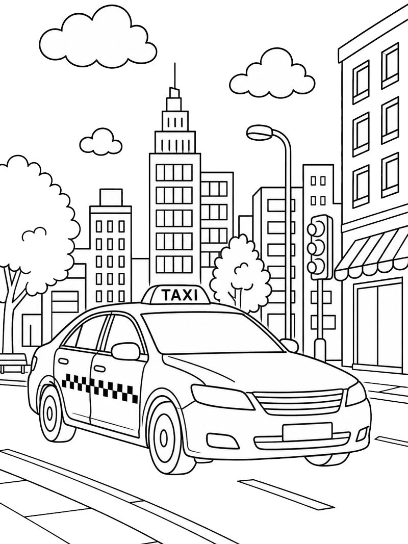 Táxi na cidade Desenho para Colorir Táxi na cidade Desenho para Colorir