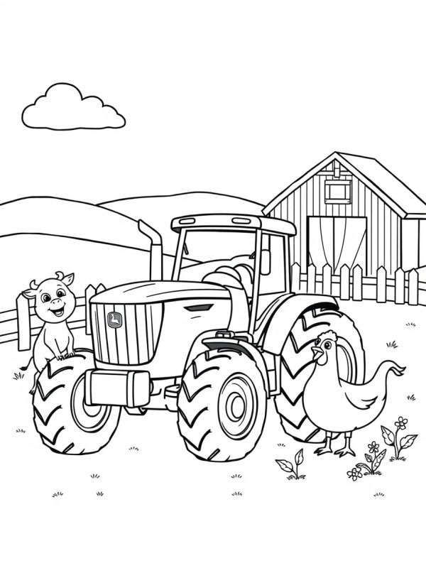 Trator com animais Desenho para Colorir Trator com animais Desenho para Colorir