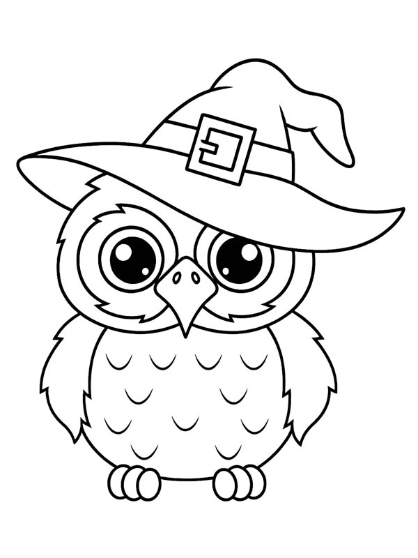 Coruja com chapéu de bruxa Desenho para Colorir Coruja com chapéu de bruxa Desenho para Colorir
