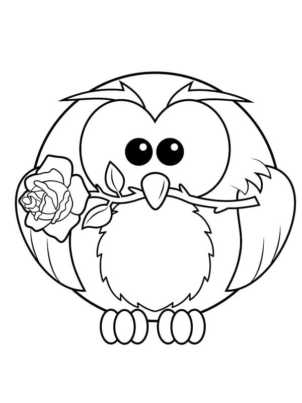 Coruja com rosa Desenho para Colorir Coruja com rosa Desenho para Colorir