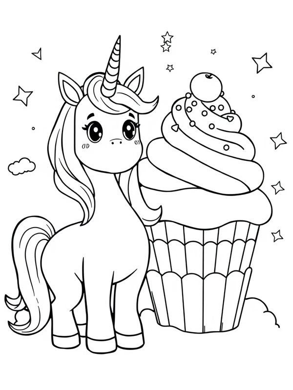 Cupcake de unicórnio Desenho para Colorir Cupcake de unicórnio Desenho para Colorir