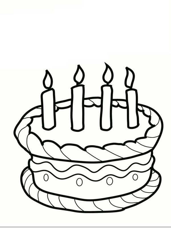 Bolo de aniversário com 4 velas Desenho para Colorir Bolo de aniversário com 4 velas Desenho para Colorir