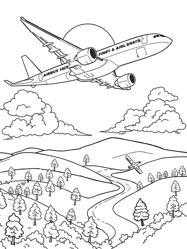 Avião no céu Desenho para Colorir Avião no céu Desenho para Colorir