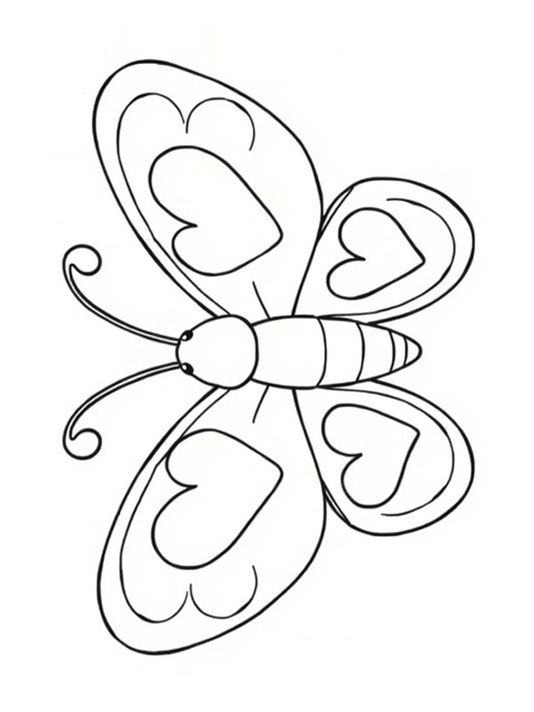 Borboleta com corações Desenho para Colorir Borboleta com corações Desenho para Colorir