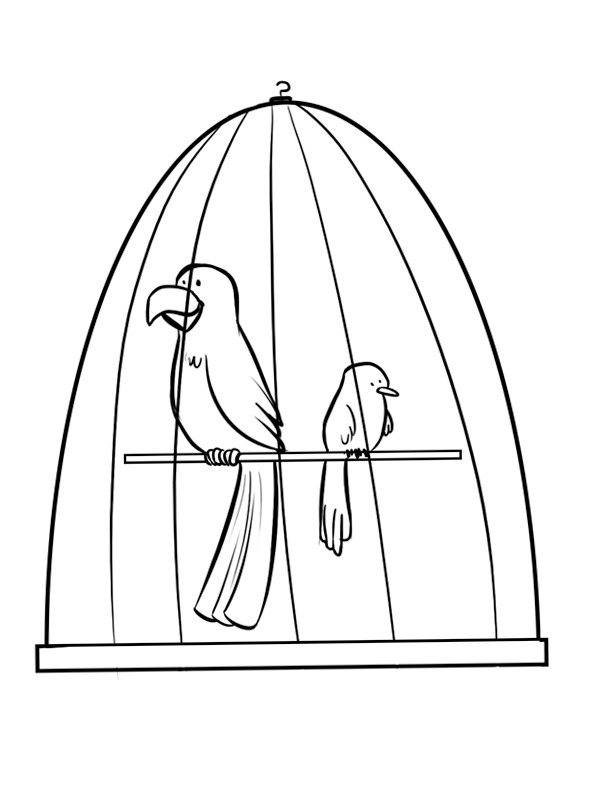 Pássaros em uma gaiola Desenho para Colorir Pássaros em uma gaiola Desenho para Colorir