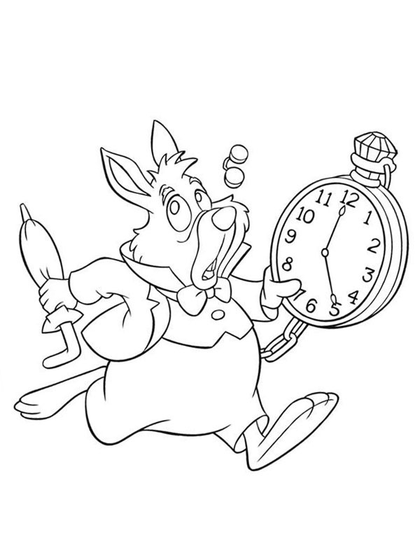 Coelho Branco e seu relógio Desenho para Colorir Coelho Branco e seu relógio Desenho para Colorir