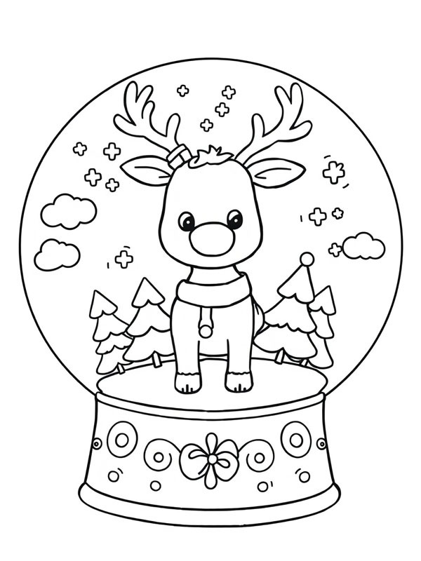 Globo de neve de inverno com rena Desenho para Colorir Globo de neve de inverno com rena Desenho para Colorir