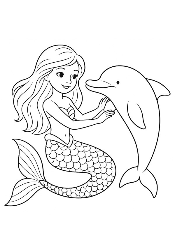 Sereia com golfinho Desenho para Colorir Sereia com golfinho Desenho para Colorir