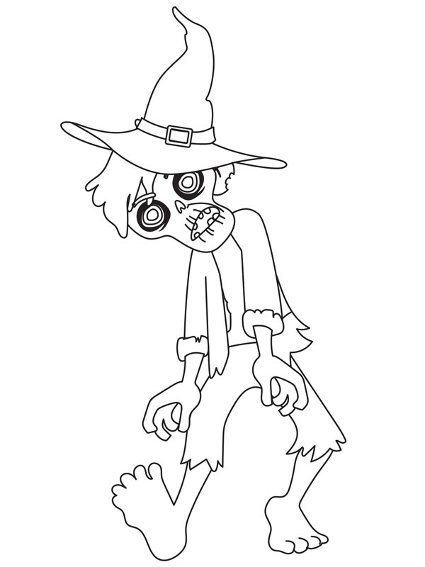 Zumbi com chapéu de bruxa Desenho para Colorir Zumbi com chapéu de bruxa Desenho para Colorir