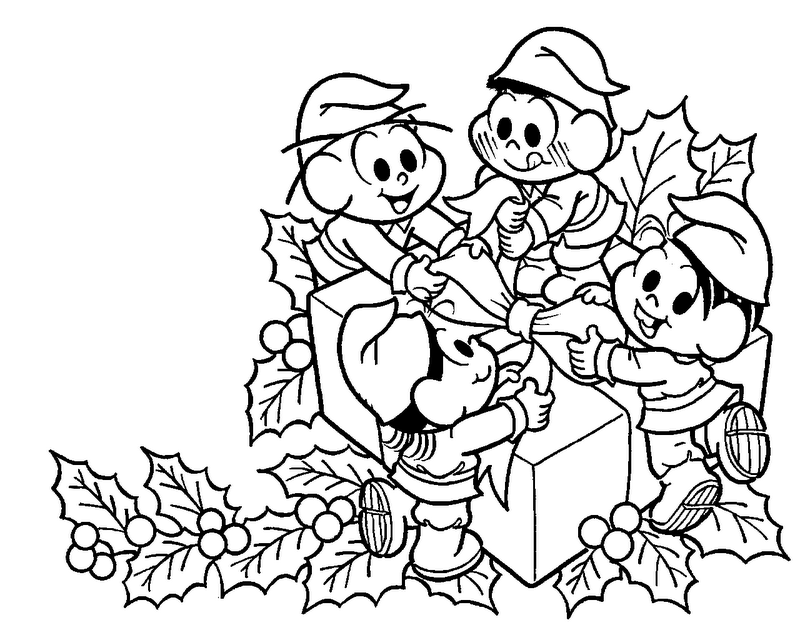Desenho Ajudantes Papai Noel Turma da Mônica - Desenho para Colorir