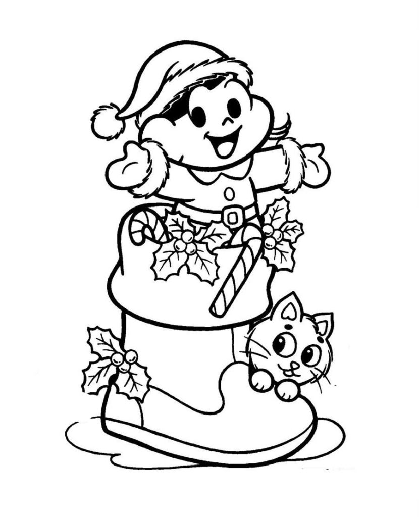 Desenho Bota de Natal Turma da Mônica - Desenho para Colorir