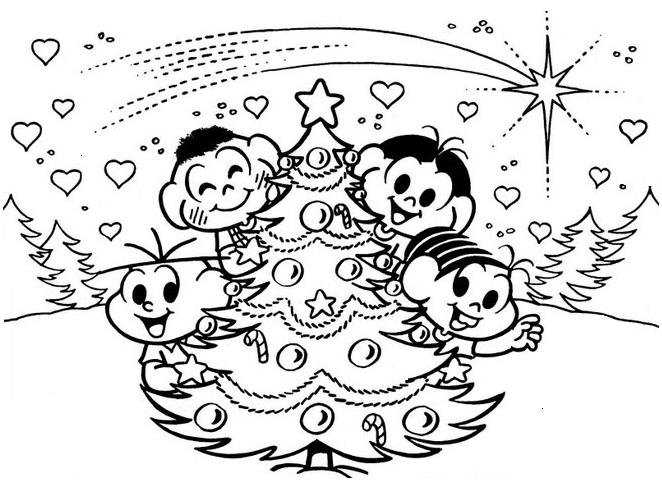 Desenho de Natal Para Colorir - Papai Noel e Árvores Natalinas