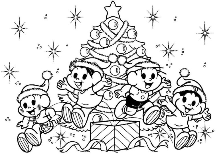 Desenho para Colorir Natal Turma da Mônica - Desenho para Colorir